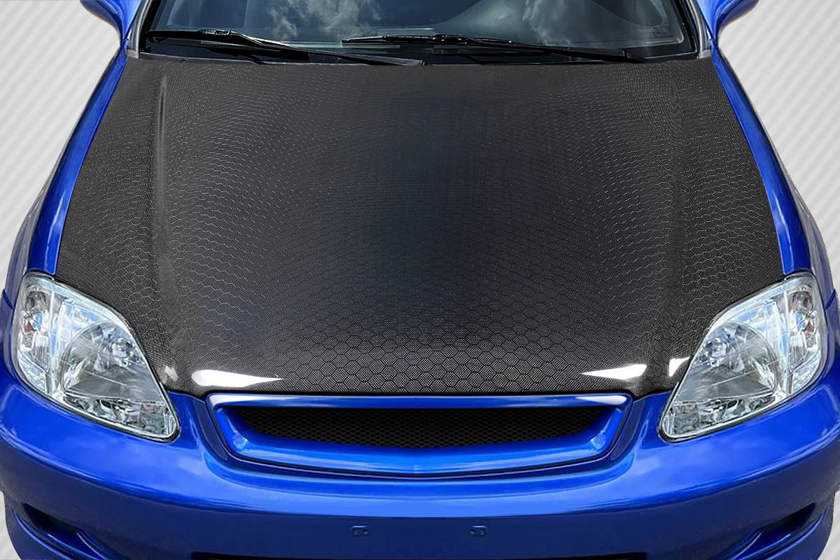 Honda Civic 1999-2000 Carbon Fiber Geo6ix Dritech OEM Look Hood Carbon Creations