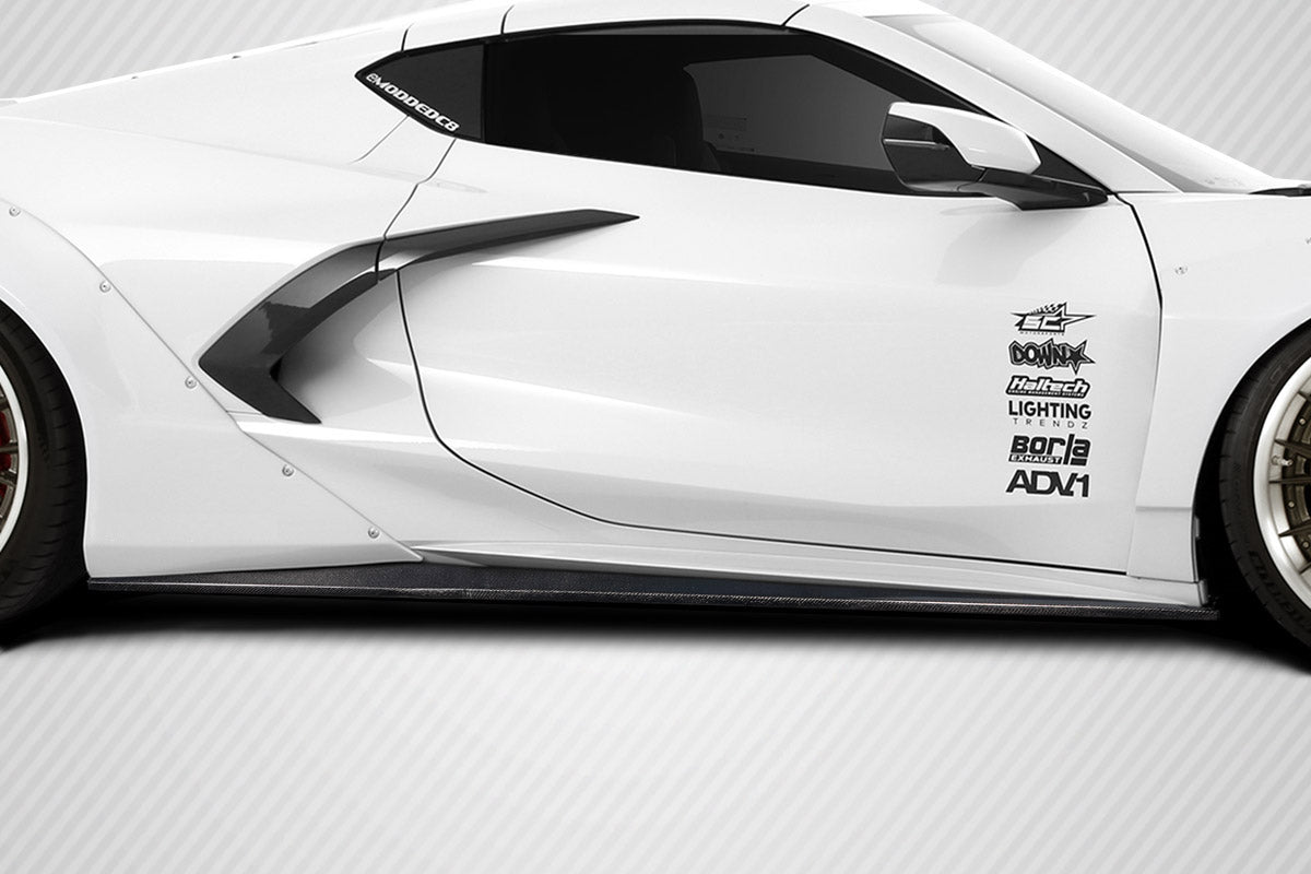 Chevrolet Corvette C8 Carbon Fiber Gran Veloce Wide Body Side Skirt Rocker Panel Splitters Carbon Creations